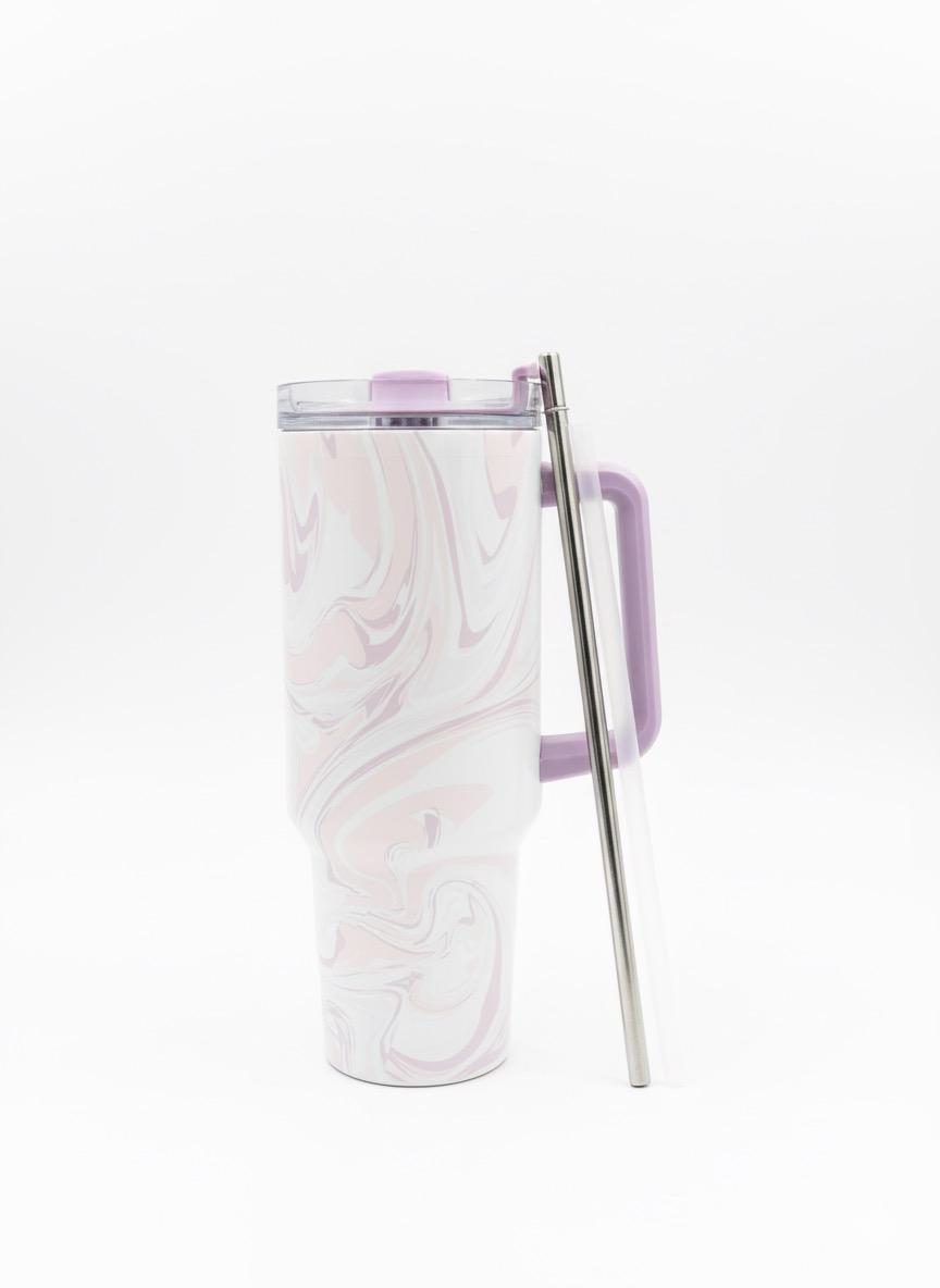 40oz Stainless Steel Insulated Tumbler with Handle & Straw – Vacuum Quencher Travel Mug with Leak-Resistant Lid for Hot & Cold Beverages (Pink)