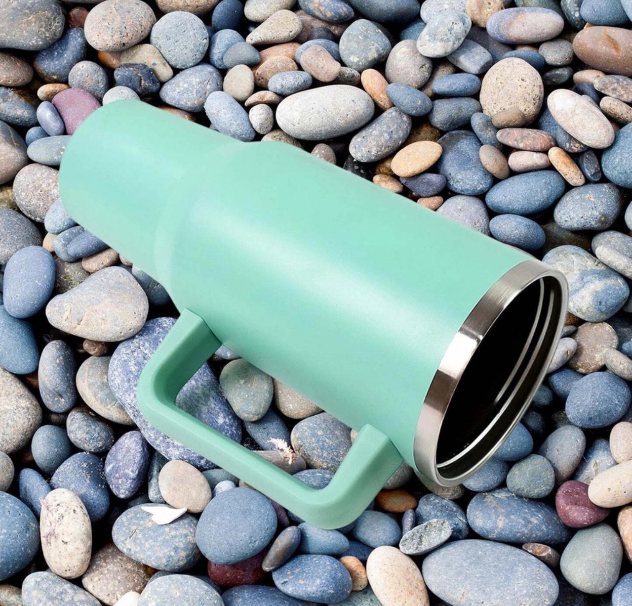 1200ml Stainless Steel Tumbler with Handle & Steel Straw | Double-Wall Vacuum Insulated Travel Mug | Spill-Proof Lid | Large Beer & Cold Drink Cup | Blue