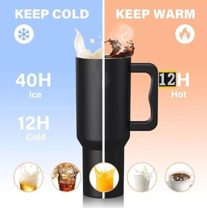 1200ml Stainless Steel Tumbler with Handle & Steel Straw | Double-Wall Vacuum Insulated Travel Mug | Spill-Proof Lid | Large Beer & Cold Drink Cup | Blue