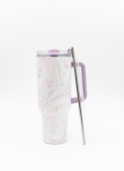 40oz Stainless Steel Insulated Tumbler with Handle & Straw – Vacuum Quencher Travel Mug with Leak-Resistant Lid for Hot & Cold Beverages (Pink)