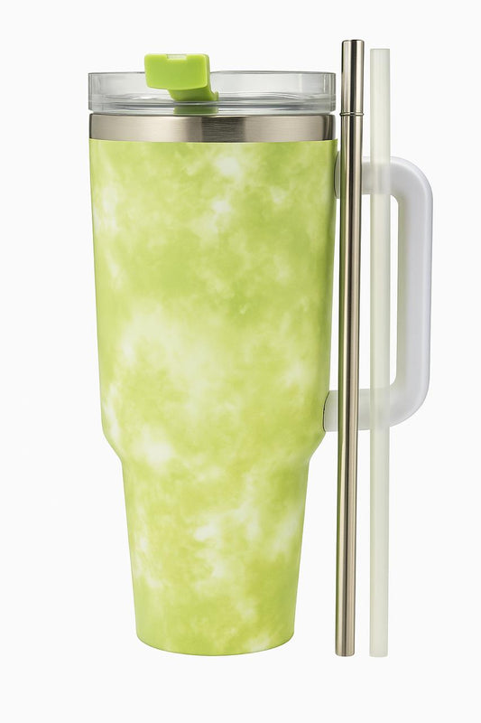 40oz Stainless Steel Insulated Tumbler with Handle & Straw – Vacuum Quencher Travel Mug with Leak-Resistant Lid for Hot & Cold Beverages (Green)