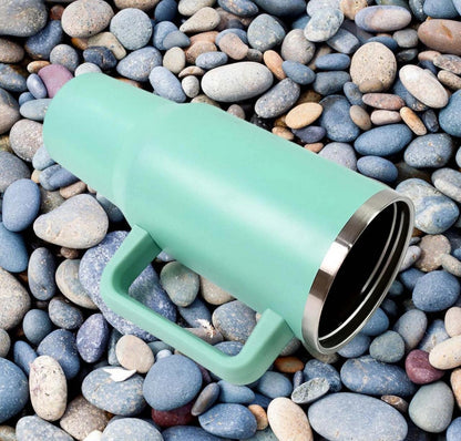 1200ml Stainless Steel Tumbler with Handle & Steel Straw | Double-Wall Vacuum Insulated Travel Mug | Spill-Proof Lid | Large Beer & Cold Drink Cup | Blue