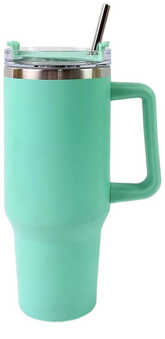 1200ml Stainless Steel Tumbler with Handle & Steel Straw | Double-Wall Vacuum Insulated Travel Mug | Spill-Proof Lid | Large Beer & Cold Drink Cup | Blue