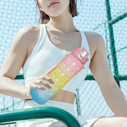 Motivational Water Bottle Set – 2L, 900ml & 300ml | Rainbow Gradient Multi-Colour Bottles with Time Marker