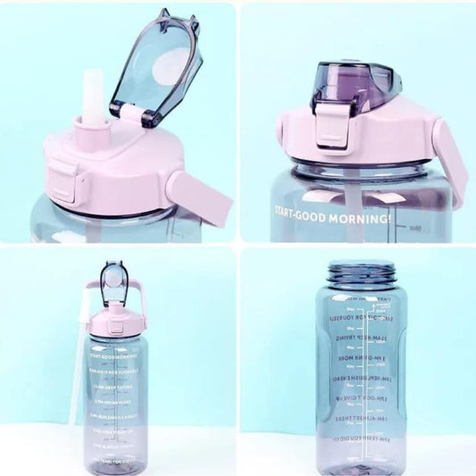 Set of 3 Transparent Water Bottles – 2000ml, 900ml & 300ml | Pink Motivational Time Marker Bottles | Leak-Proof, Break-Proof & BPA-Free
