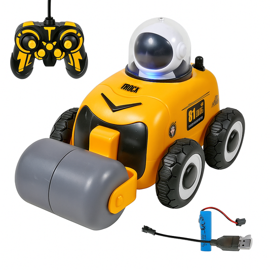 Remote Control Road Roller Toy – Rechargeable RC Construction Vehicle with 360° Rotation, Space Theme, Dazzling Lights & Music | Fun Toy for Boys & Girls