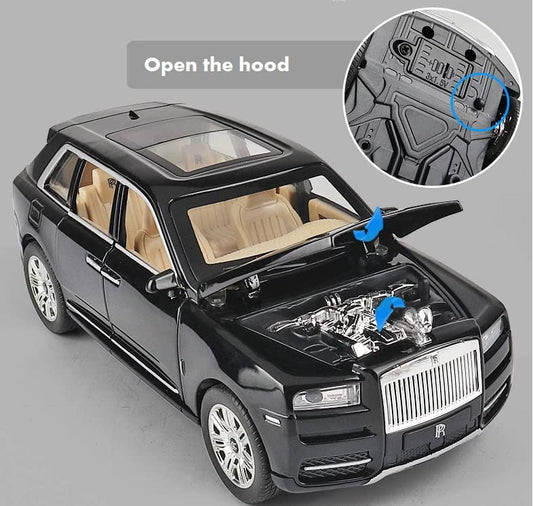 Die-Cast Rolls-Royce Cullinan 1:22 Scale Pullback Toy Car with Lights, Sound & Openable Doors – Metal Body Toy for Kids